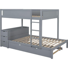 Carregar imagem no visualizador da galeria, Full-Over-Full Bunk Bed with Twin size Trundle, Storage and Desk, Gray
