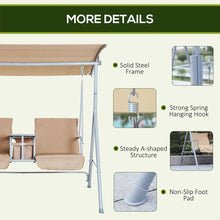 Load image into Gallery viewer, 2 Person Porch Swing with Stand, Outdoor Swing with Canopy, Pivot Storage Table, 2 Cup Holders, Cushions for Patio, Backyard, Beige
