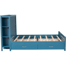 Load image into Gallery viewer, Full Size Platform Bed with Drawers and Storage Shelves, Blue
