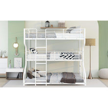 Carregar imagem no visualizador da galeria, Full XL over Twin XL over Queen Size Triple Bunk Bed with Long and Short Ladder,White
