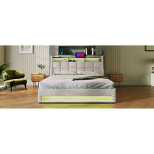 Carregar imagem no visualizador da galeria, Full size Upholstered Platform bed with a Hydraulic Storage System, LED and USB Charging, Natural (without mattress)
