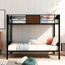 Load image into Gallery viewer, Full-over-full bunk bed modern style steel frame bunk bed with safety rail, built-in ladder for bedroom, dorm, boys, girls, adults
