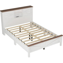 Carregar imagem no visualizador da galeria, 3-Pieces Bedroom Sets Queen Size Farmhouse Platform Bed with Double Sliding Door Storage Headboard, Storage Nightstand and Dresser, White+Brown
