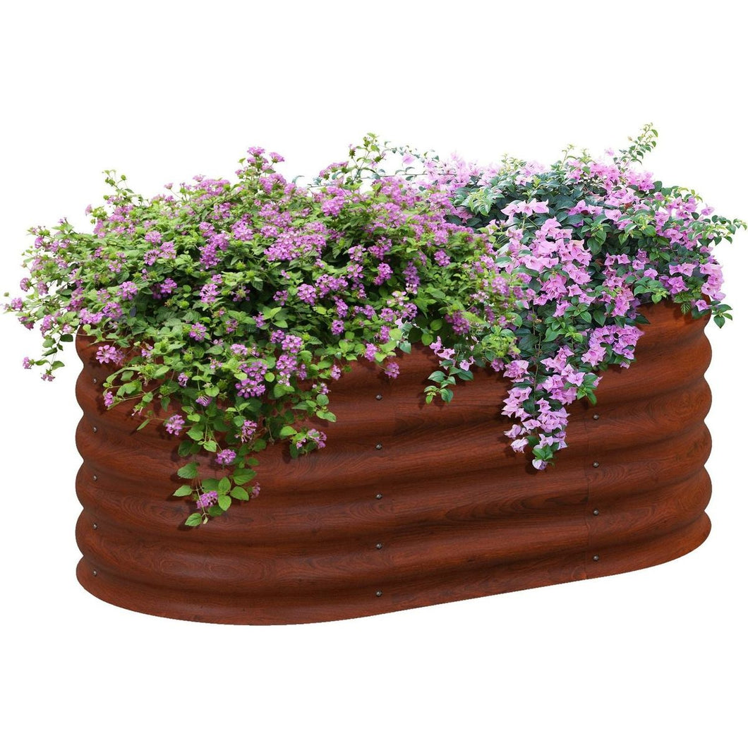 3.5' x 2' x 1.4' Galvanized Raised Garden Bed Kit, Outdoor Metal Elevated Planter Box with Safety Edging, Easy DIY Stock Tank for Growing Flowers, Herbs & Vegetables, Brown
