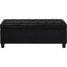 Load image into Gallery viewer, Upholstered tufted button storage bench, Faux leather entry bench with spindle wooden legs, Bed bench- Black

