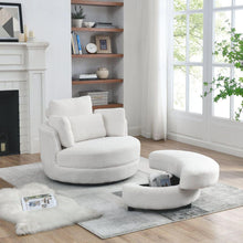 Load image into Gallery viewer, 39&quot; W Oversized Swivel Chair with moon storage ottoman for Living Room, Modern Accent Round Loveseat Circle Swivel Barrel Chairs for Bedroom Cuddle Sofa Chair Lounger Armchair, 4 Pillows, Teddy Fabric
