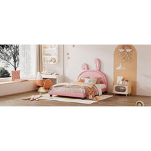 Load image into Gallery viewer, Full Size Upholstered Leather Platform Bed with Rabbit Ornament, Pink

