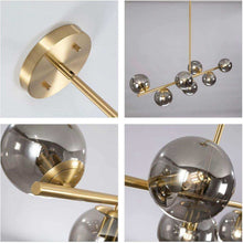 Load image into Gallery viewer, KCO Lighting Mid Century Modern Globe Sputnik Chandelier Gold Brass Pendant Hanging Light Fixture with Smoke Grey Glass Globe 7-Light Pendant Lighting for Kitchen Island Dining Living Room
