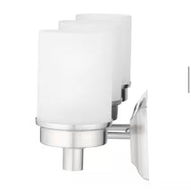 Cargar imagen en el visor de la galería, Hampton Bay Cade 20.25 in. 3-Light Brushed Nickel Bathroom Vanity Light Fixture with Frosted Glass Shades
