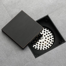 Load image into Gallery viewer, Oil rubbered bronze brass shower drain 4 inch square with ABS base
