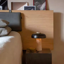 Carregar imagem no visualizador da galeria, Nogy Mushroom Table Lamp – Textured Travertine Base &amp; Matte Black Dome
