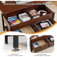 Load image into Gallery viewer, Metal coffee table,desk,with a lifting table,and hidden storage space.There were two removable wicker baskets that could be placed in any space such as the living room,color:brownwith solid wood grain
