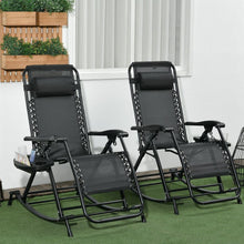 Load image into Gallery viewer, 2 Pieces Outdoor Rocking Chairs, Foldable Reclining Zero Gravity Lounge Rocker with Pillow, Cup &amp; Phone Holder, Combo Design with Folding Legs, Black
