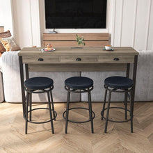 Carregar imagem no visualizador da galeria, 3-Drawer Long Dining Table Set with Power Outlets, Bar Kitchen Table Set with Circular PU Stools, Easy Assemble, Brown Gray Table+Black Stool
