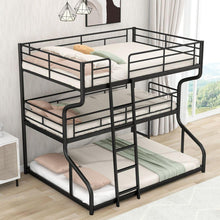 Carregar imagem no visualizador da galeria, Full XL over Twin XL over Queen Size Triple Bunk Bed with Long and Short Ladder,Black

