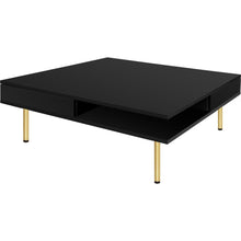 Carregar imagem no visualizador da galeria, Exquisite High Gloss Coffee Table with 4 Golden Legs and 2 Small Drawers, 2-Tier Square Center Table for Living Room, Black
