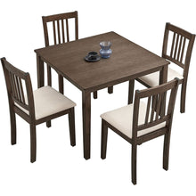 Carregar imagem no visualizador da galeria, (1 Table with 4 Chairs)Wooden Dining Table Set, Mid Century Modern Square Wooden Kitchen Table and Upholstered Dining Chairs for Dining Room, Kitchen, Saving Space,Brown
