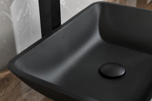 Cargar imagen en el visor de la galería, 13.0&quot; L -18.13&quot; W -4&quot; H Matte Shell Glass Rectangular Vessel Bathroom Sink in Black with Matte Black Faucet and Pop-Up Drain in Matte Black
