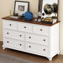 Cargar imagen en el visor de la galería, 3 Pieces Wooden Captain Bedroom Set Full Bed with Trundle, Nightstand and Dresser, White + Walnut
