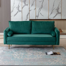 Load image into Gallery viewer, DongHeng Modern Living Room Velvet Fabric Sofa Couch, Loveseat Sofa with pocket, Green
