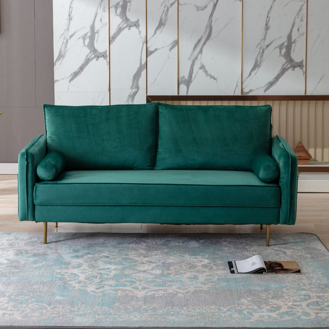 DongHeng Modern Living Room Velvet Fabric Sofa Couch, Loveseat Sofa with pocket, Green