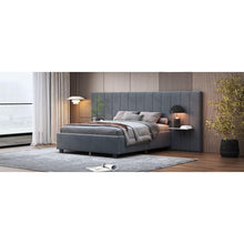 Load image into Gallery viewer, Full Size Upholstered Platform Bed with Big Headboard, Bedroom Furniture, Velvet, Gray
