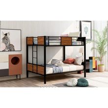 Load image into Gallery viewer, Full-over-full bunk bed modern style steel frame bunk bed with safety rail, built-in ladder for bedroom, dorm, boys, girls, adults
