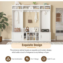 Load image into Gallery viewer, Wide Design Hall Tree with Storage and Bench, 4-IN-1 Multi-functional Entryway Bench with Coat Rack and Shoe Cubbies, Practical Furniture for Hallway, White
