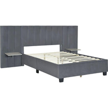 Load image into Gallery viewer, Full Size Upholstered Platform Bed with Big Headboard, Bedroom Furniture, Velvet, Gray

