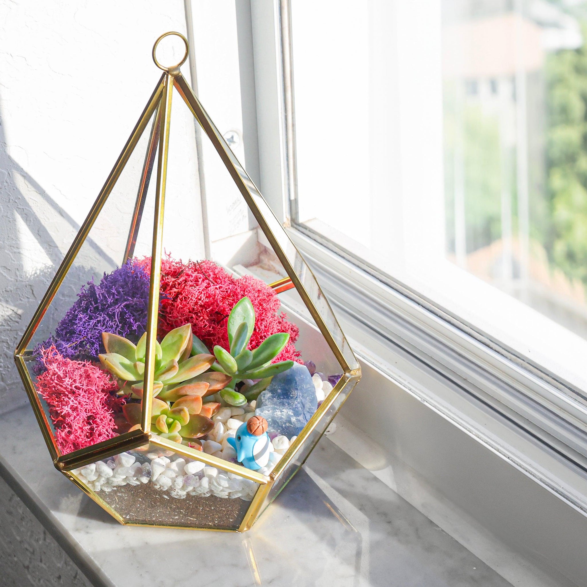 succulent terrarium geometric 8” Geometric Gold Tear Glass Succulent Terrarium Kit