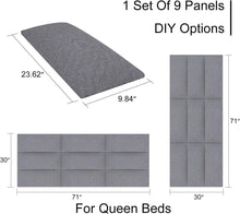 Load image into Gallery viewer, Tbfit Upholstered Wall Mounted Headboard, Soundproof Peel and Stick Headboards for Queen Size Bed, Tufted Floating Dorm Bed Pack of 9 Panels Sized 10&quot;
