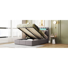 Load image into Gallery viewer, Upholstered Bed Full Size with LED light, Bluetooth Player and USB Charging, Hydraulic Storage Bed in Gray Velvet Fabric
