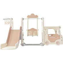 Load image into Gallery viewer, Kids Swing-N-Slide with Bus Play Structure, Freestanding Bus Toy with Slide&amp;Swing for Toddlers, Bus Slide Set with Basketball Hoop
