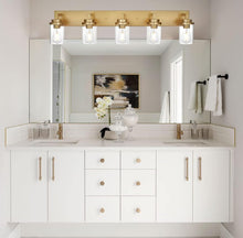 Carregar imagem no visualizador da galeria, MELUCEE Gold Vanity Lights for Bathroom 40 Inches Length, 5-Light Bathroom Lighting Fixtures Over Mirror Wall Mount Lamp with Clear Glass Shade for Vanity Table/Over Sink/Kitchen
