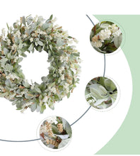 Load image into Gallery viewer, 24 Inch Summer Spring Ivory Flowers Wreath for Front Door, Everyday Lamb Ears Leaves Wreath with White Artificial Flower for Indoor and Outdoor, Rusti
