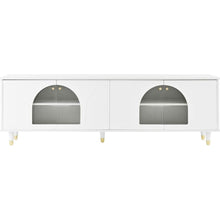 Carregar imagem no visualizador da galeria, Contemporary TV Stand with Adjustable Shelves for TVs Up to 78&quot;, Stylish Media Console with Gold Handles and Arch Fluted Glass Doors, Delicate Entertainment Center for Living Room, White
