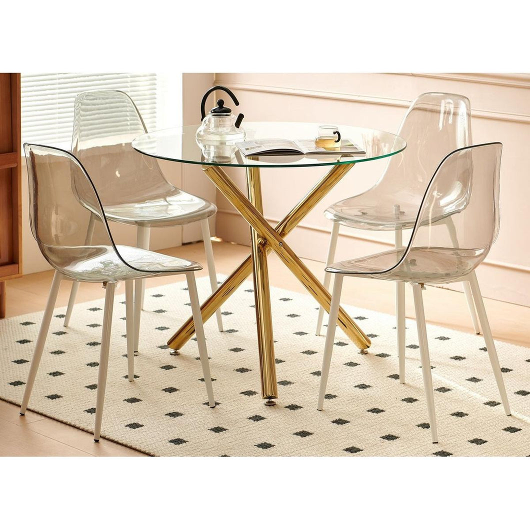 1+4,5pieces dining set, Table metal leg Mid-century Dining Table for 4-6 people With glass Table Top, Pedestal Dining Table, End Table Leisure Coffee Table