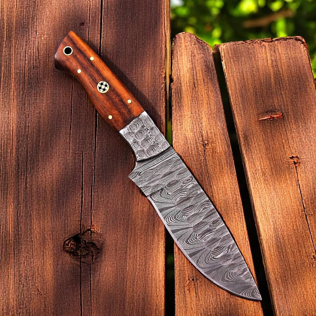 Custom Damascus Hunting Knife – Rosewood Handle