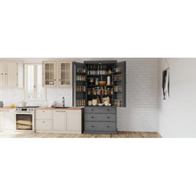 Load image into Gallery viewer, [Assembly Video Provided]77inch Farmhouse Kitchen Pantry, Freestanding Tall Cupboard Storage Cabinet with 3 Adjustable Shelves, 8 Door Shelves, 3 Drawers for Kitchen, Dining Room, Gray

