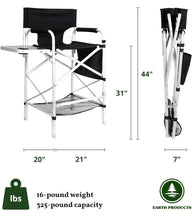 Cargar imagen en el visor de la galería, Earth Products Executive VIP Tall Directors Chair with Folding Side Table, Foldable, Zippered Carry Bag, 31&quot; Seat Height, Lightweight, 375LBS Max Load

