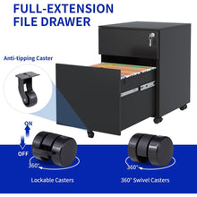 Load image into Gallery viewer, 2 Drawer Mobile File Cabinet with Lock Steel File Cabinet for Legal/Letter/A4/F4 Size, Fully Assembled Include Wheels, Home/ Office Design, Black

