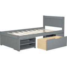 Load image into Gallery viewer, Twin Size Platform Bed With Drawer And Two Shelves, Gray

