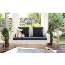 Cargar imagen en el visor de la galería, 2-Person Wicker Hanging Porch Swing with Chains, Cushion, Pillow, Rattan Swing Bench for Garden, Backyard, Pond. (White Wicker, Gray Cushion)
