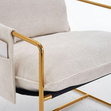 Carregar imagem no visualizador da galeria, 2 Sets 1 Case, Upholstered Hanging Armchair with Arm PocketsMetal frame, gold-plated craftsmanship, crushed foam cushions and skin-friendly woven fabric for living room and bedroom. Beige
