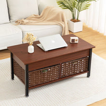 Load image into Gallery viewer, Metal coffee table,desk,with a lifting table,and hidden storage space.There were two removable wicker baskets that could be placed in any space such as the living room,color:brownwith solid wood grain
