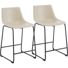 Load image into Gallery viewer, (Set of 2) Vintage Style 24-Inch Armless Industrial Faux Leather Counter Stool with Metal Legs and Footrest for Kitchen Island, Cafe, Pub, Bar Counter, Cream and Black
