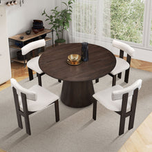 Carregar imagem no visualizador da galeria, (1 Table with 4 Chairs)Wooden Dining Table Set, Modern Round MDF Kitchen Table and Boucle Upholstered Dining Chairs for Dining Room, Kitchen, Saving Space, Dark Brown
