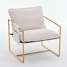 Carregar imagem no visualizador da galeria, 2 Sets 1 Case, Upholstered Hanging Armchair with Arm PocketsMetal frame, gold-plated craftsmanship, crushed foam cushions and skin-friendly woven fabric for living room and bedroom. Beige
