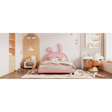 Load image into Gallery viewer, Full Size Upholstered Leather Platform Bed with Rabbit Ornament, Pink
