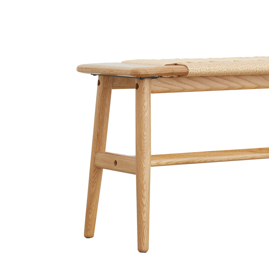 (1.2M) Woven Design Natural Oak Wood Dining Bench Bed Bench for Dining Room, Bedroom, Bathroom